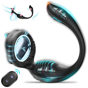 Amortoy Vibrating Cock Ring Vibrator, 7 Vibration Male Sex Toys for Men Anal Vibrator with Bullet, Prostate Massager Adult Toy,