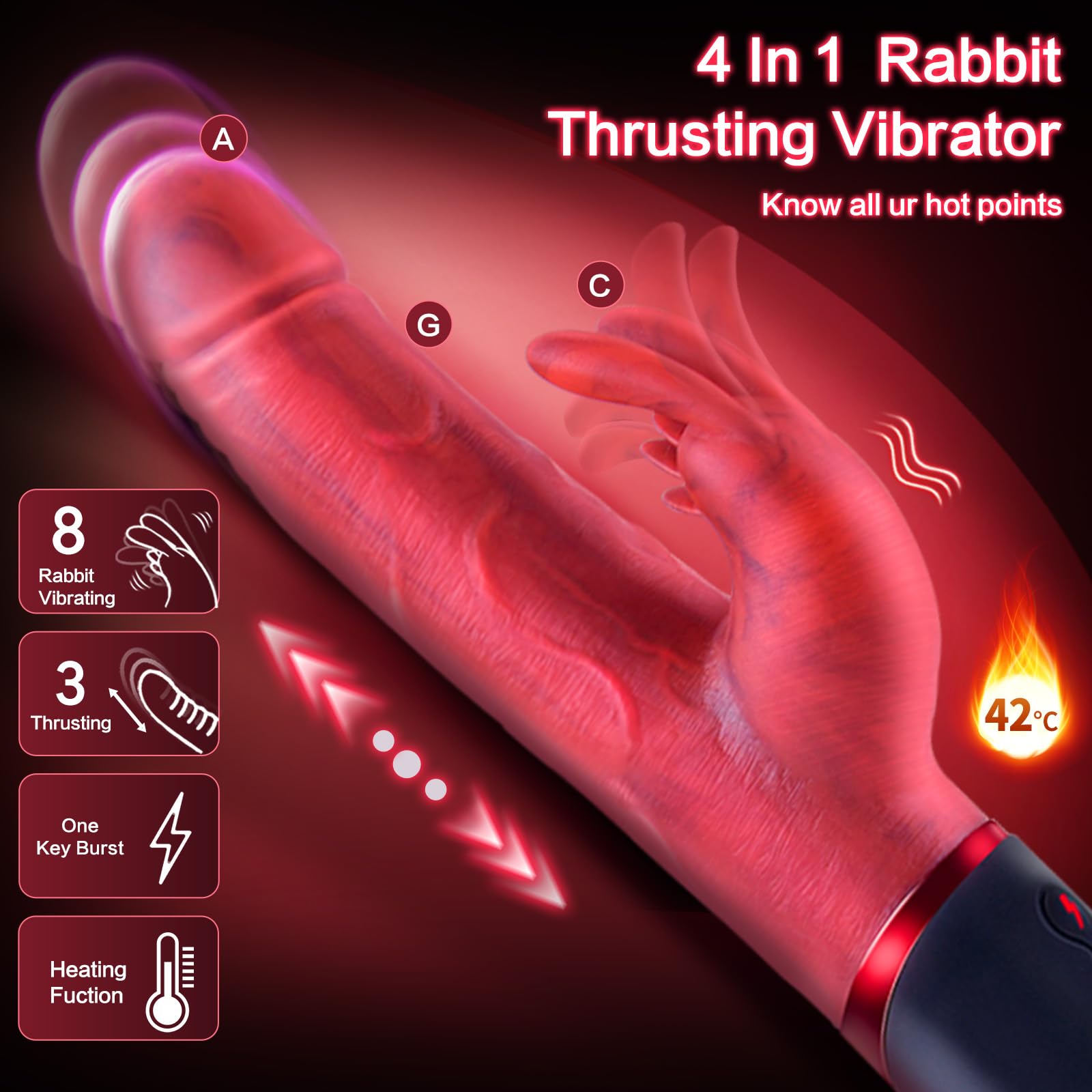 Rabbit Thrusting Vibrator Sex Toys for Women Couples - G Spot Vibrator Clitoral Stimulator Realistic Dildo - One Click Burst Sex