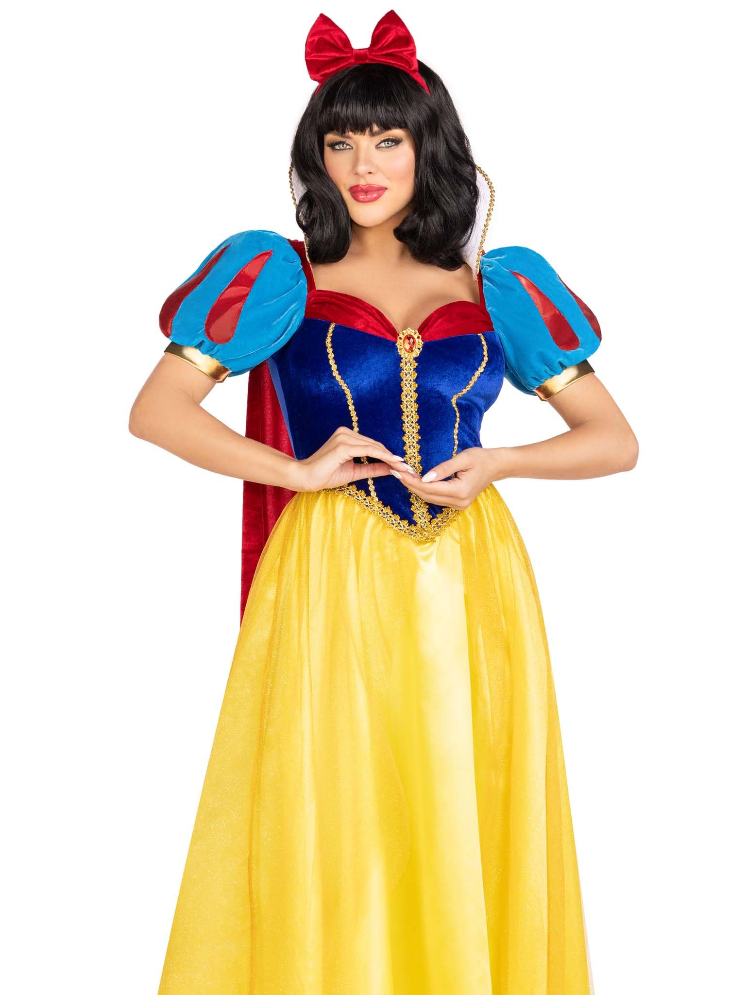 3 Pc Royal Miss Snow, Includes Classic Velvet And Satin Long Ball Gown With Braided Gold Trim And Stay Up Collar, Detachable Vel