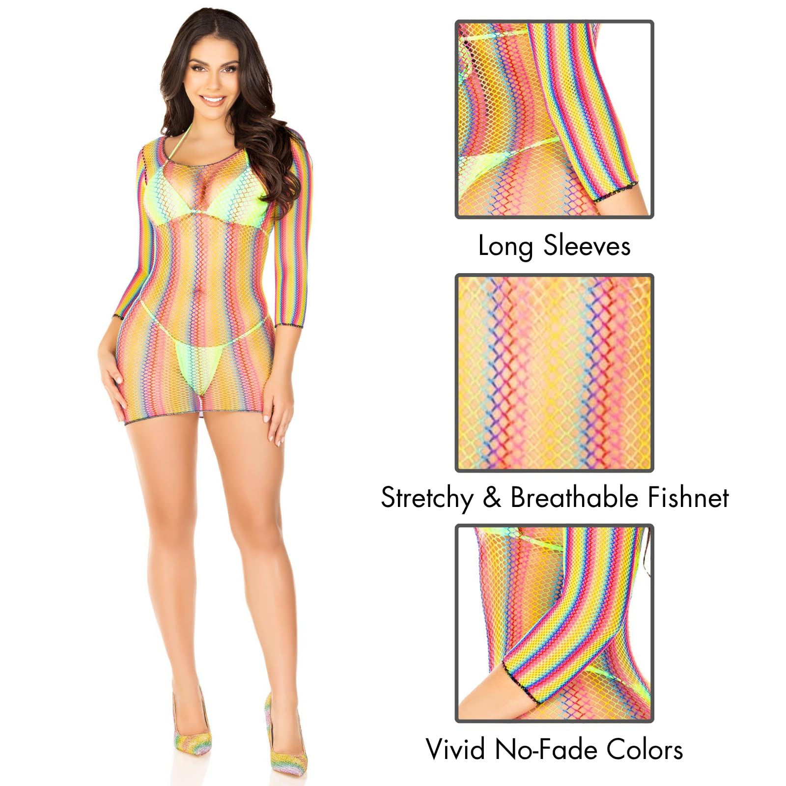Leg Avenue Rainbow fishnet long sleeved m Multicolor Color