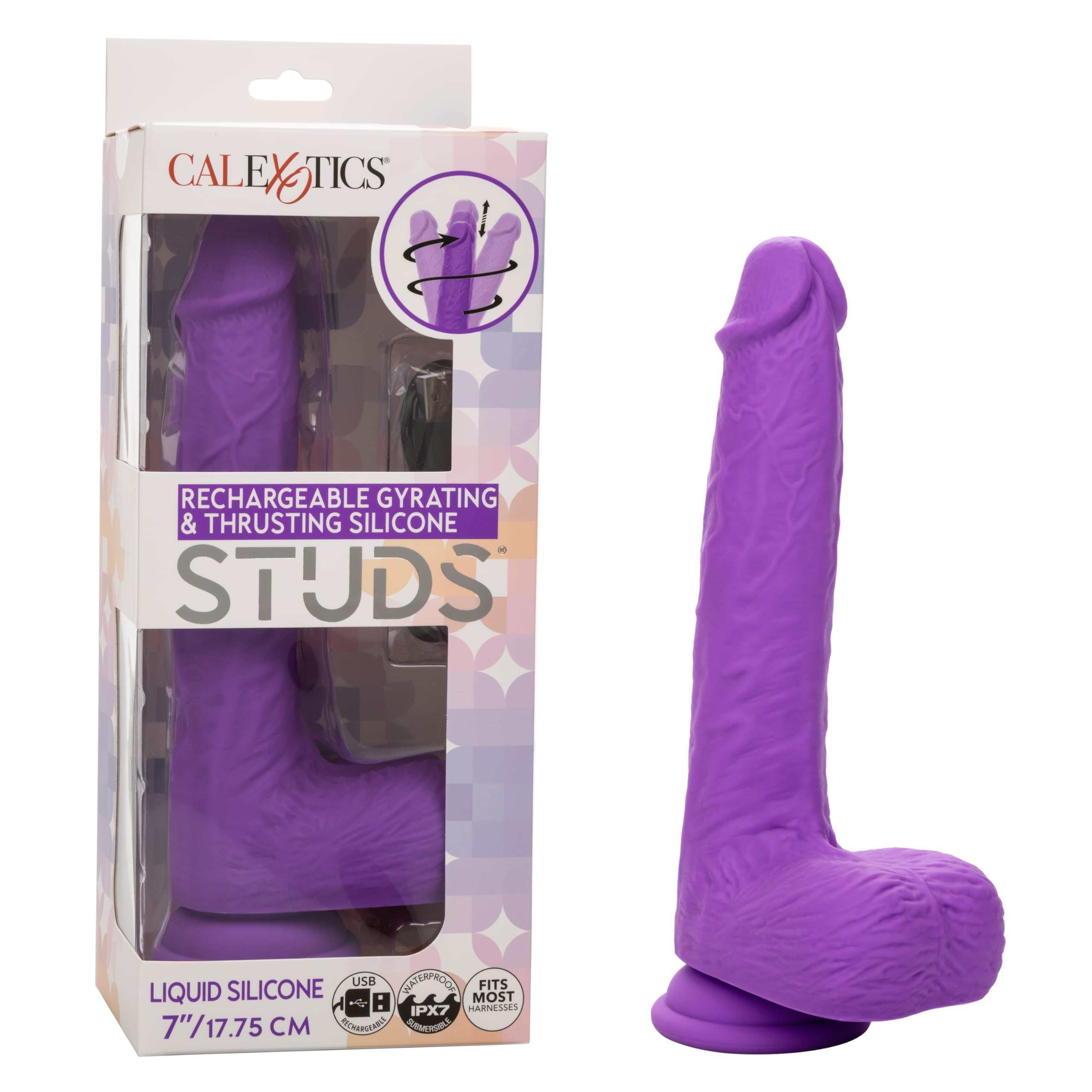 Rechargeable Gyrating And Thrusting Silicone Studs - Purple