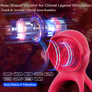 Vibrating Cock Ring with Rose Clitoral Stimulator Testicle Massager, Pleasure Penis Ring Vibrator Couples Adult Sex Toys for Men