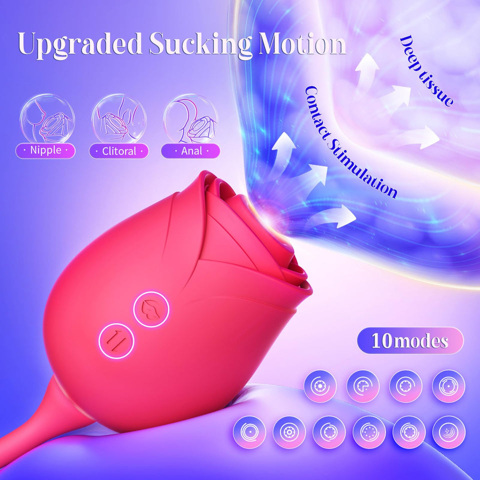 Vibrator Dildo Sex Toys for Women - MOOLIGIRL Rose Sex Toy with Thrusting G Spot Vibrators & 10 Sucking Modes for Clitoral Nippl