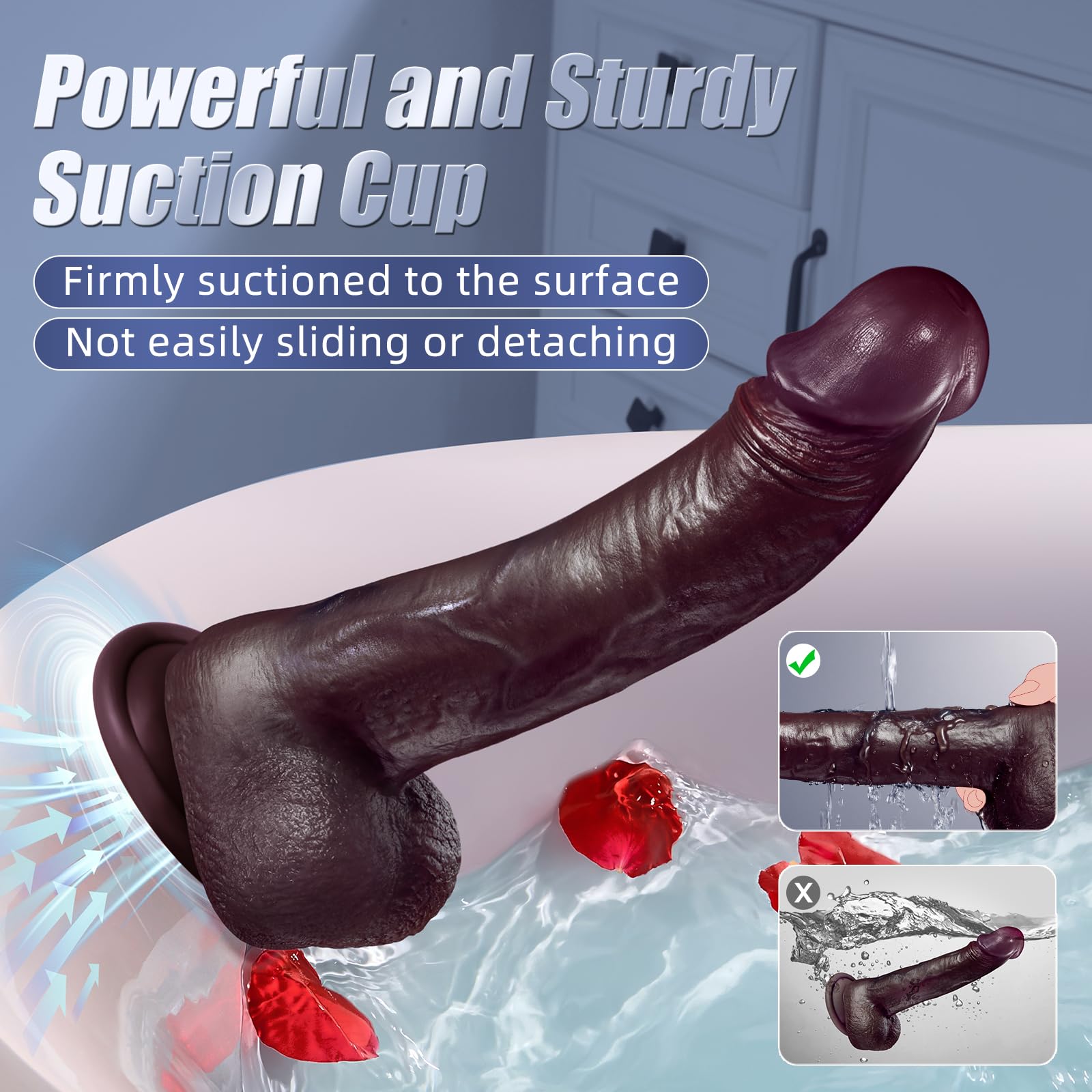 Thrusting Dildo Adult Sex Toys, Heated Black Realistic Dildos with 9 Thrusting & Vibrating Modes for G-Spots clit Anal stimulate