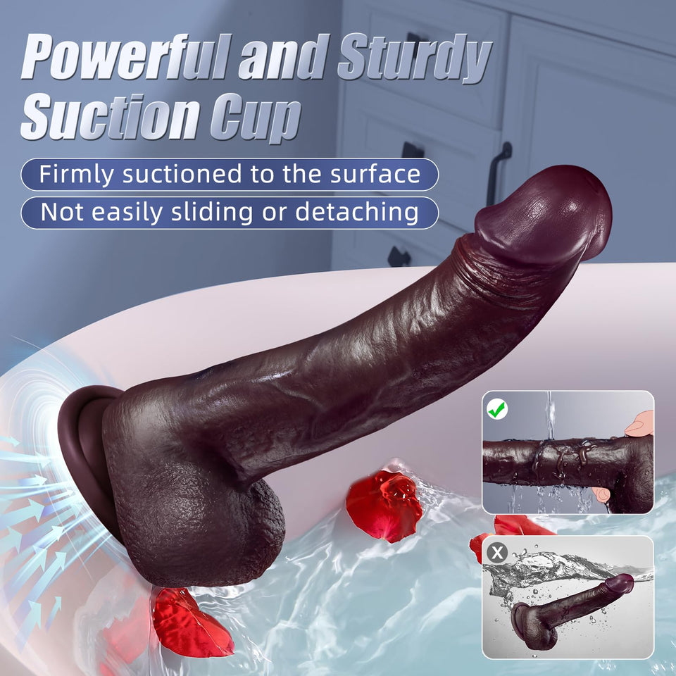 Thrusting Dildo Adult Sex Toys, Heated Black Realistic Dildos with 9 Thrusting & Vibrating Modes for G-Spots clit Anal stimulate