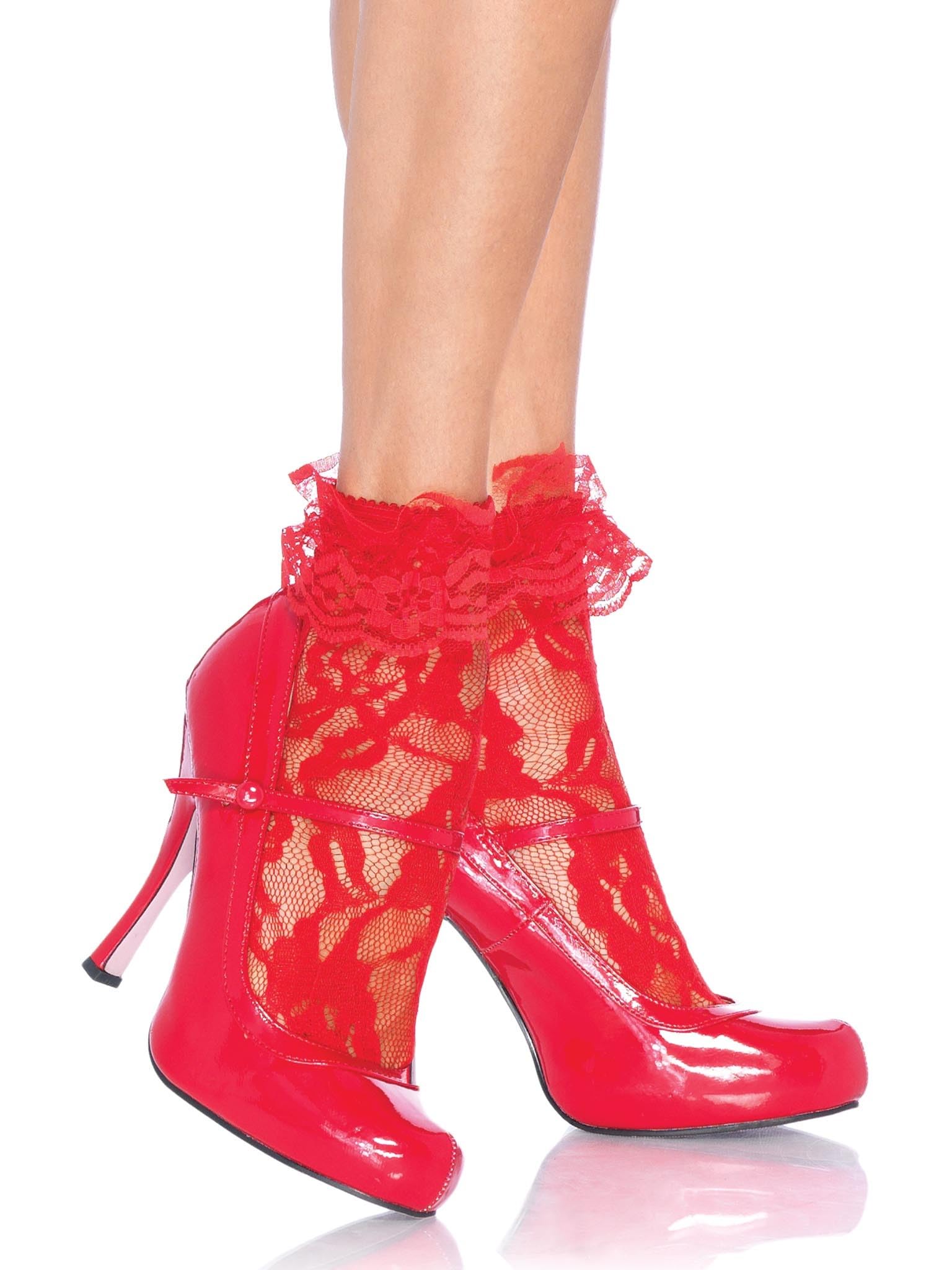 Lace Anklet W/Ruffle O/S Red O