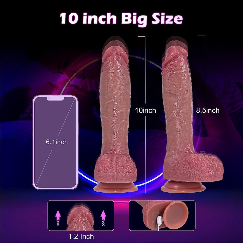 10 Inch Realistic Big Dildo Sex Toys, Large Lifelike Vibrating Dildos with Heating & 9 Vibrations 3 Thrusts for Anal G Spot Stim