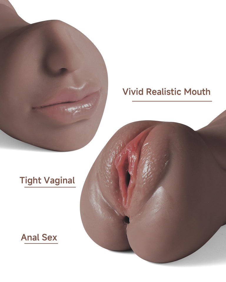 3 in 1 Pocket Pussy Male Masturbator, Adult Sex Toys with Real Mouth Tongue and Deep Throat, Sex Doll Male Blowjob Stroker with