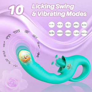 G Spot Clitoral Licking Vibrator, Silicone Dildo Clitoral Stimulator with 10 Licking & Vibrating Modes, Strapless Strap-On Dildo