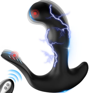 Prostate Massager Vibrating Butt Plug Anal Toy, Estim Anal Vibrators Male Sex Toy with 5 Electric Shock & 10 Vibrating Modes, Re