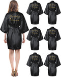 Xuhal 6 Pcs Womens Birthday Squad Robes Birthday Party Queen Spa Bathrobe Kimono Spa Robe Sleepover Party Robes Silky Gown (Bla