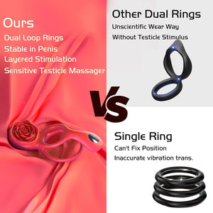 Vibrating Cock Ring with Rose Clitoral Stimulator Testicle Massager, Pleasure Penis Ring Vibrator Couples Adult Sex Toys for Men