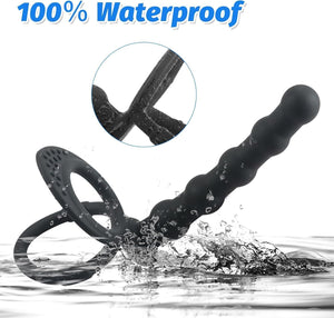 Silicone Anal Beads with Penis Ring,Silicone Anal Plug Strap On Anal Dildo,Anal Training Toys Anal Hook for Anal Play,Double Pen