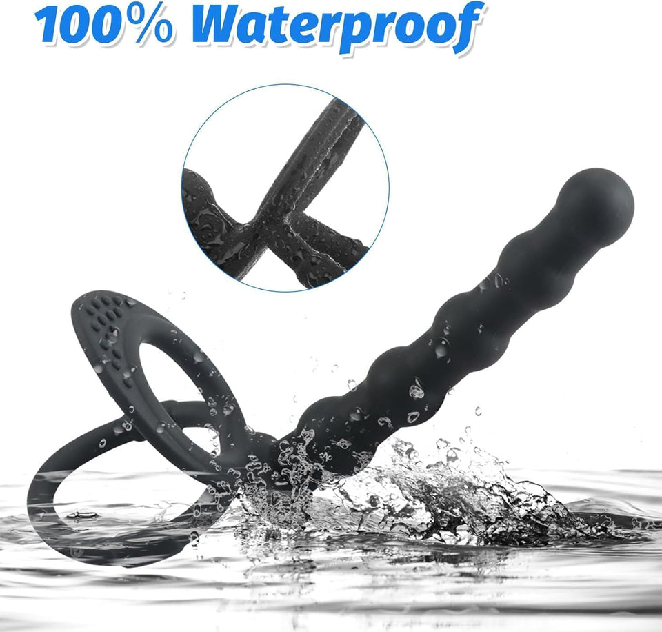 Silicone Anal Beads with Penis Ring,Silicone Anal Plug Strap On Anal Dildo,Anal Training Toys Anal Hook for Anal Play,Double Pen