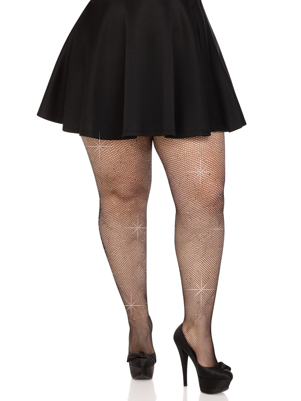 Fishnet crystalized tights with multi sized iridescent rhinestones.