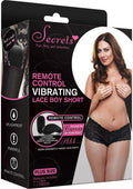 (D) SECRETS LACE BOY SHORT BLA VIBRATING W/REMOTE PLUS SIZE