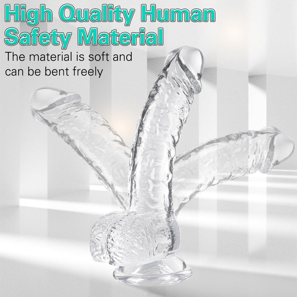 Clear Realistic Dildo, 7.3 Inch Feels Like Skin Body-Safe Material, with Strong Suction Cup for Hands-Free Play, Adult Sex Toys