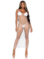 Leg Avenue Women's Woven Twist Net Maxi Dress, White, O/S