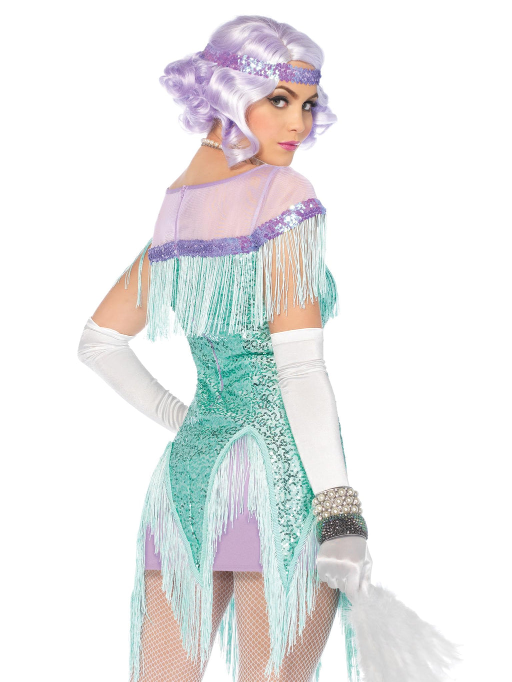 2 Pc Foxtrot Flirt Costume, Includes Fringe Trimmed Sequin Dress With Zigzag Hem And Sequin Headband
