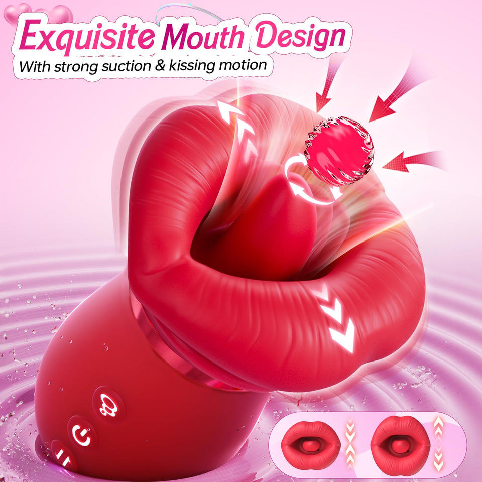 Vibrator Adult Sex Toys for Women - Sovokn 5IN1 Mouth Sucking Vibrator Rose Sex Toy, 10 Tongue Licking, 3 Auto & 1 Manual Suckin