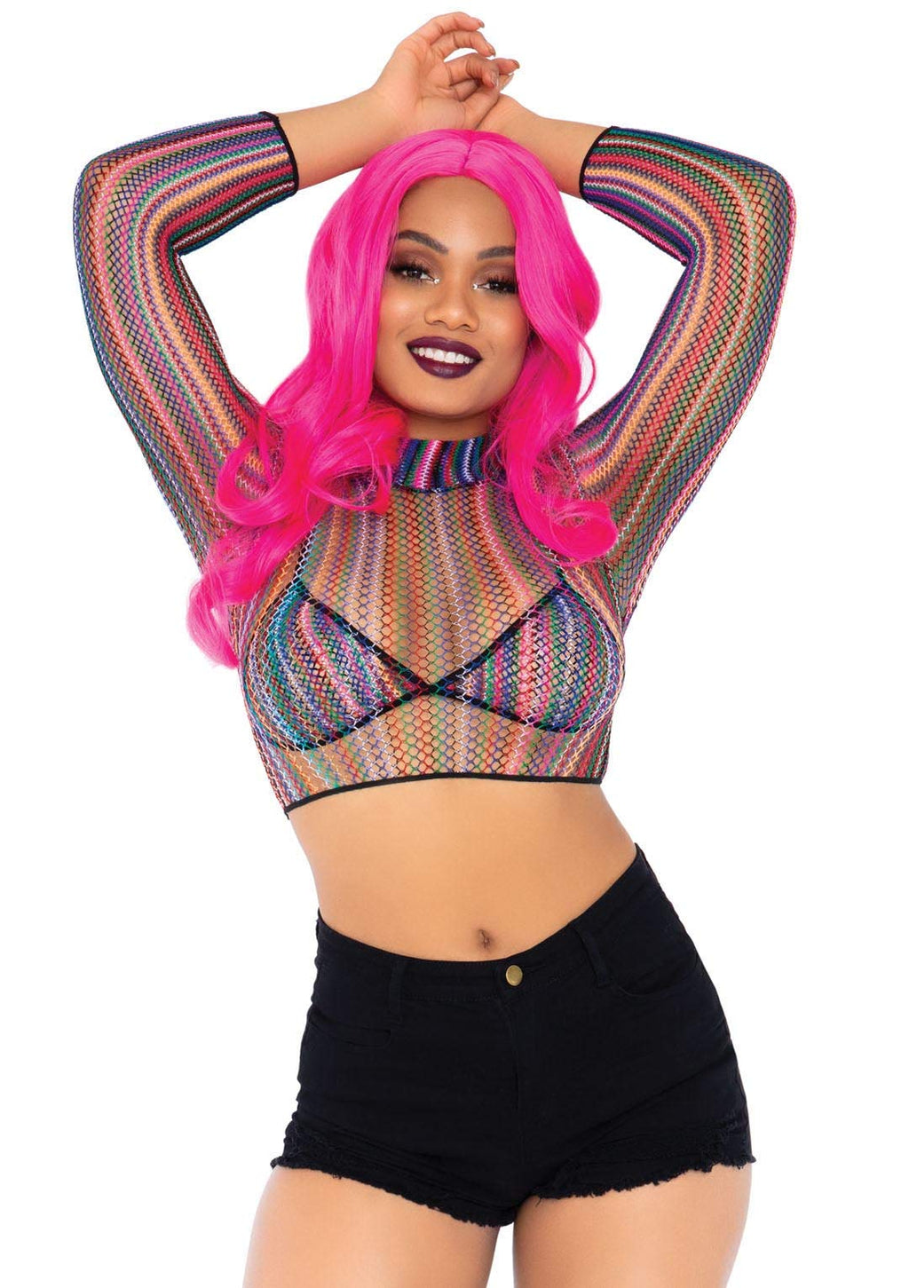 3 Pc Striped Fishnet Bikini To - O/S / Multicolor