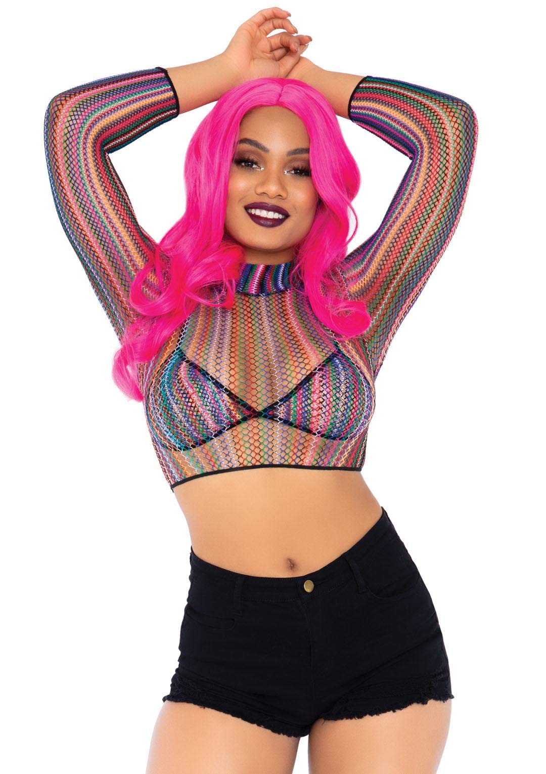 3 Pc Striped Fishnet Bikini To - O/S / Multicolor