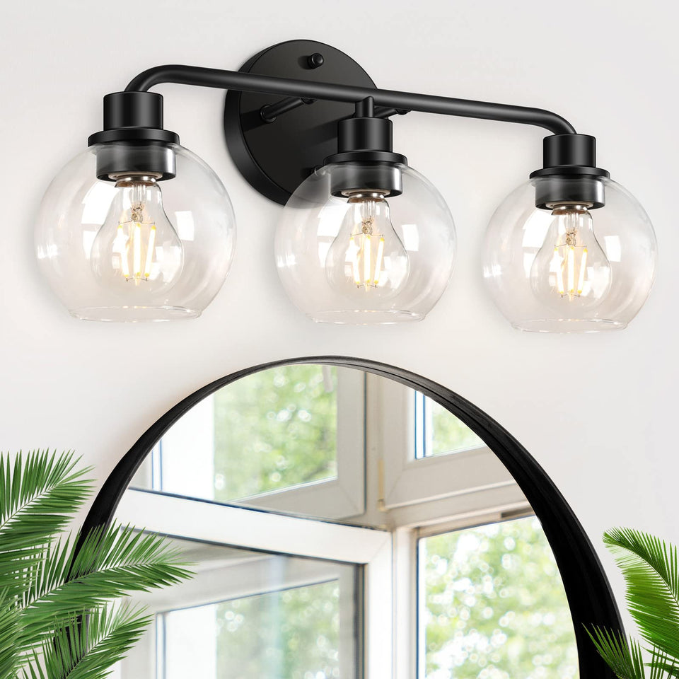Bathroom Light Fixtures Black Vanity Light, 3 Light Modern Wall Sconces Lighting Bathroom Lights With Globe Clear Glass Shades,