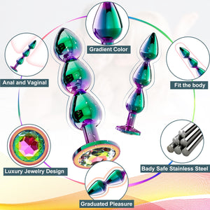 Metal Anal Beads Butt Plug Sex Toys for Men Women and Couples, Anal Trainer Pack of 3 Graduated Stainless Steel Adult Toys, Pros