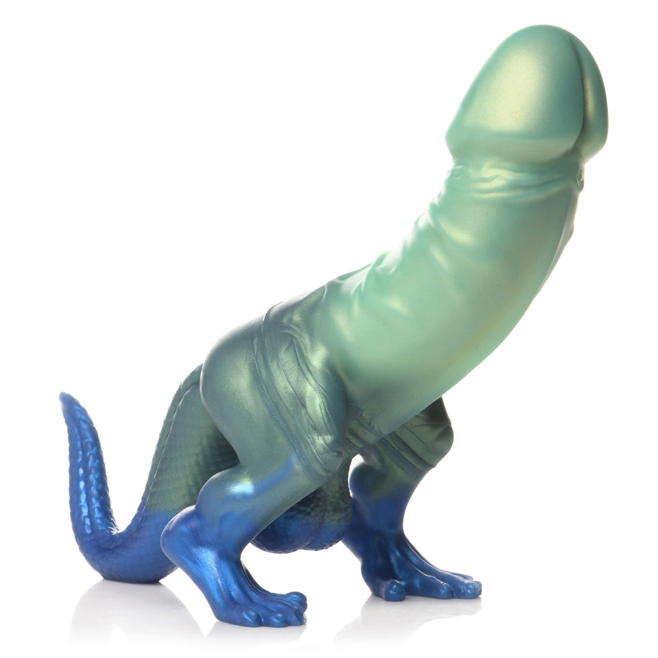 Jurassic Cock Dinosaur Silicone Dildo - Green/Blue