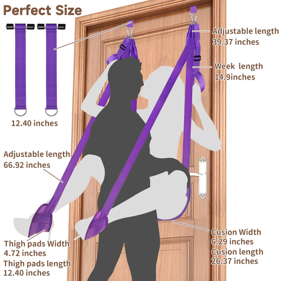 BDSM Door Sex Swing with Seat, Bondage Slave Leather Soft Plush Sex Slings with Adjustable Straps, Hanging Door Handcuffs Leg Re