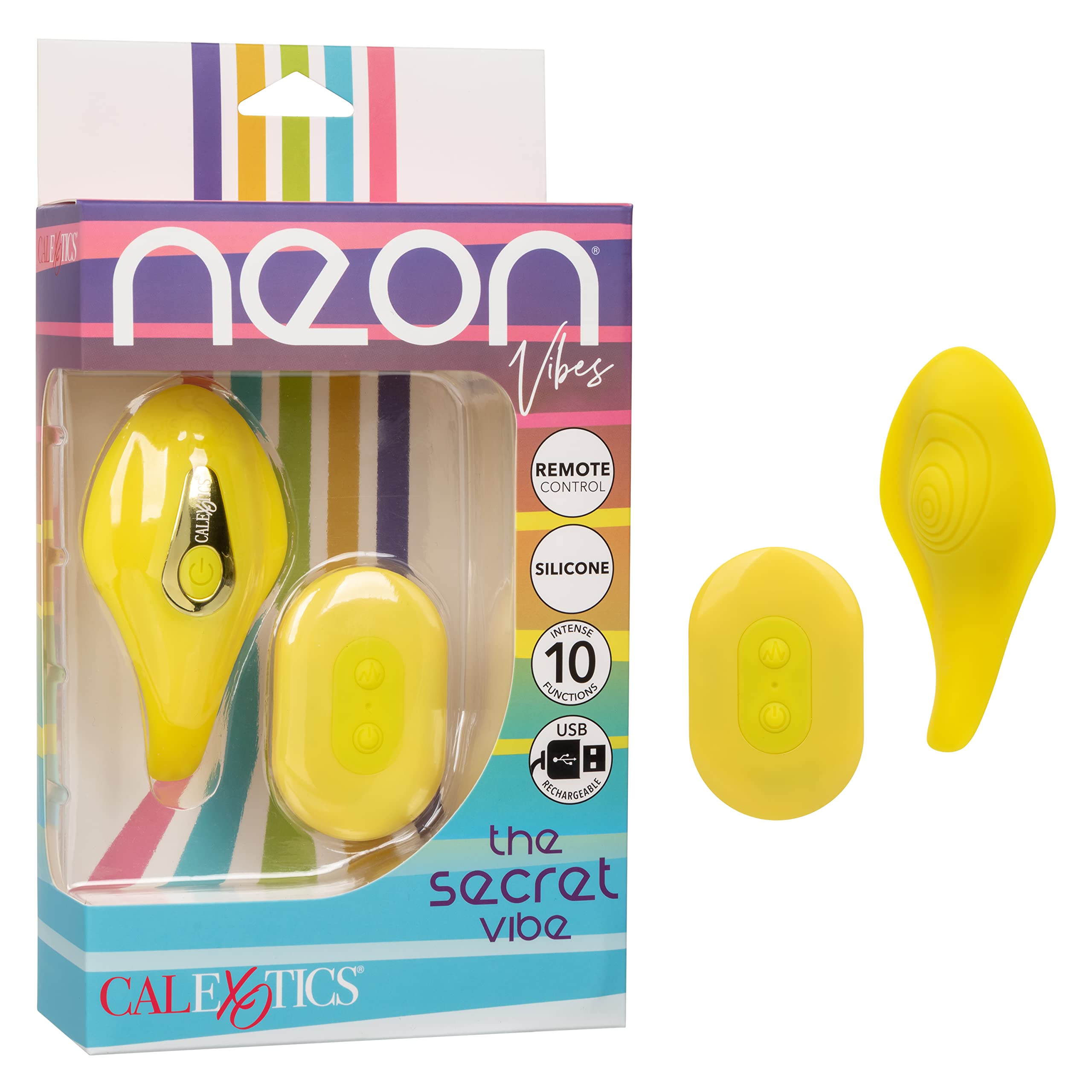 CalExotics Neon Vibes The Secret Vibe - Silicone Rechargeable Mini Panty Teaser Vibrator - Travel Remote Control Adult Sex Toys 