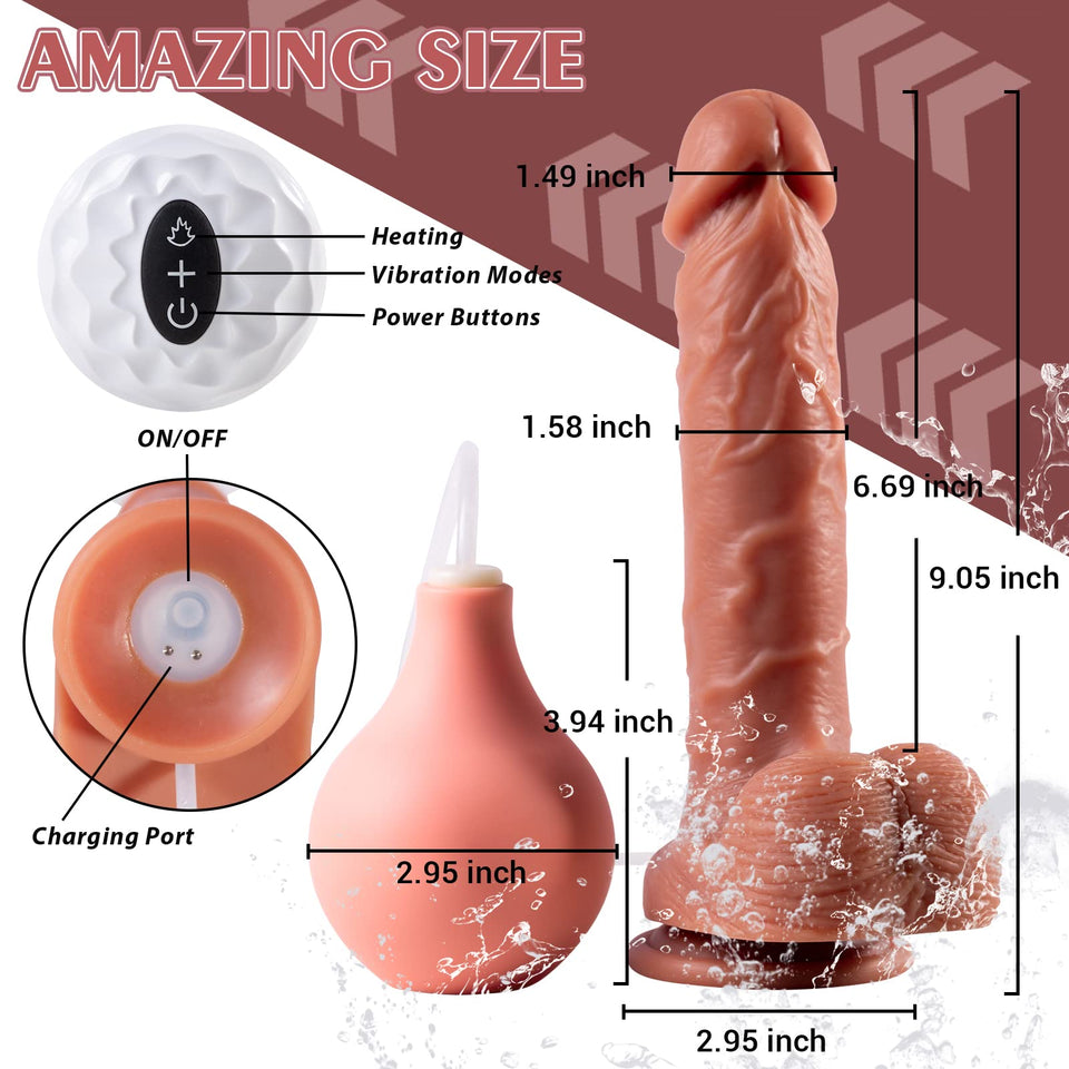 9 ' ' Silicone Vibrating Squirting Dildo with Remote Control 7 Vibration Modes, Realistic Ejaculating Penis Adult Sex Toy with E