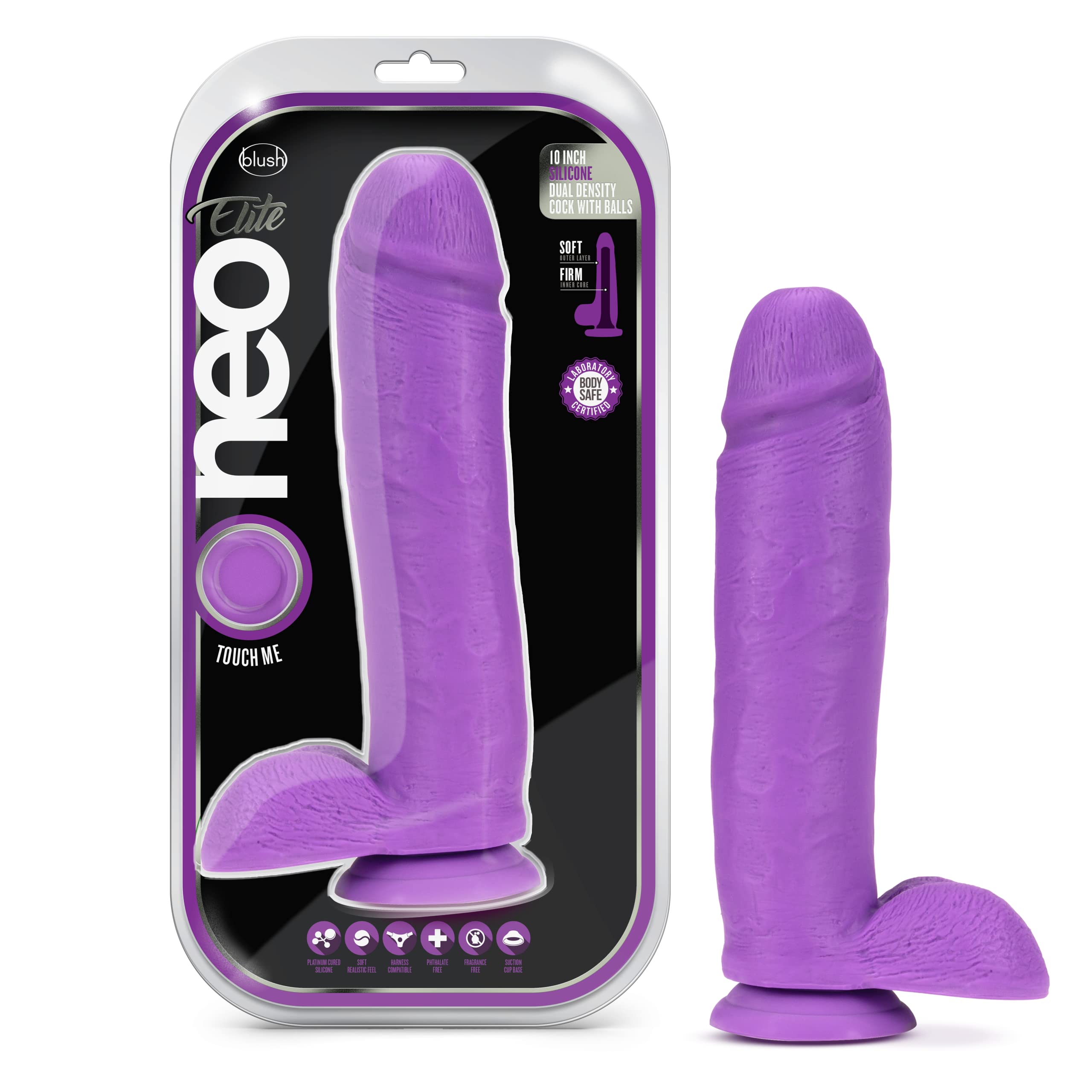 Blush Neo Elite 10.5 Silicone Realistic Dildo, 2.25 Wide, Sensa Feel Lifelike Cock, Suction Cup, Harness Compatible, Anal & Vagi