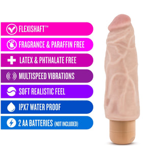 Blush Dr Skin Vibe 9 - Real Feel Realistic 7.5 Inch Long Vibrating Dildo - 2 Inch Extra Thick - Ipx7 Waterproof - Soft Body Safe