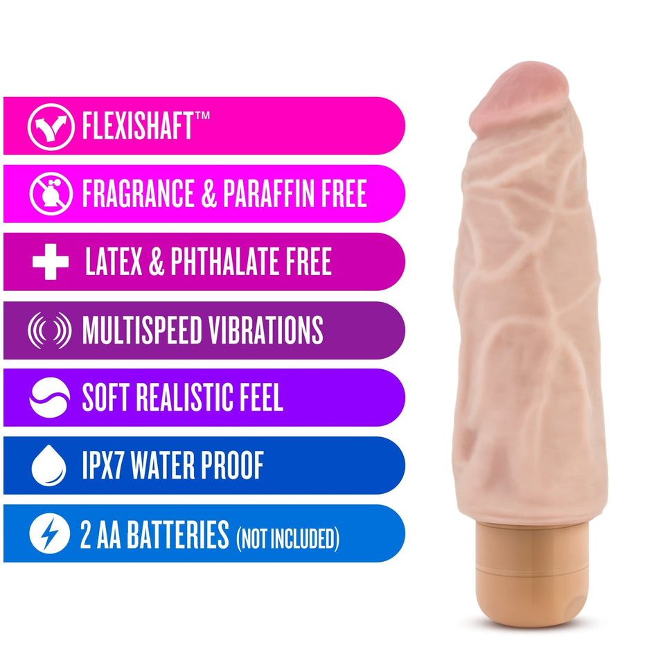 Blush Dr Skin Vibe 9 - Real Feel Realistic 7.5 Inch Long Vibrating Dildo - 2 Inch Extra Thick - Ipx7 Waterproof - Soft Body Safe