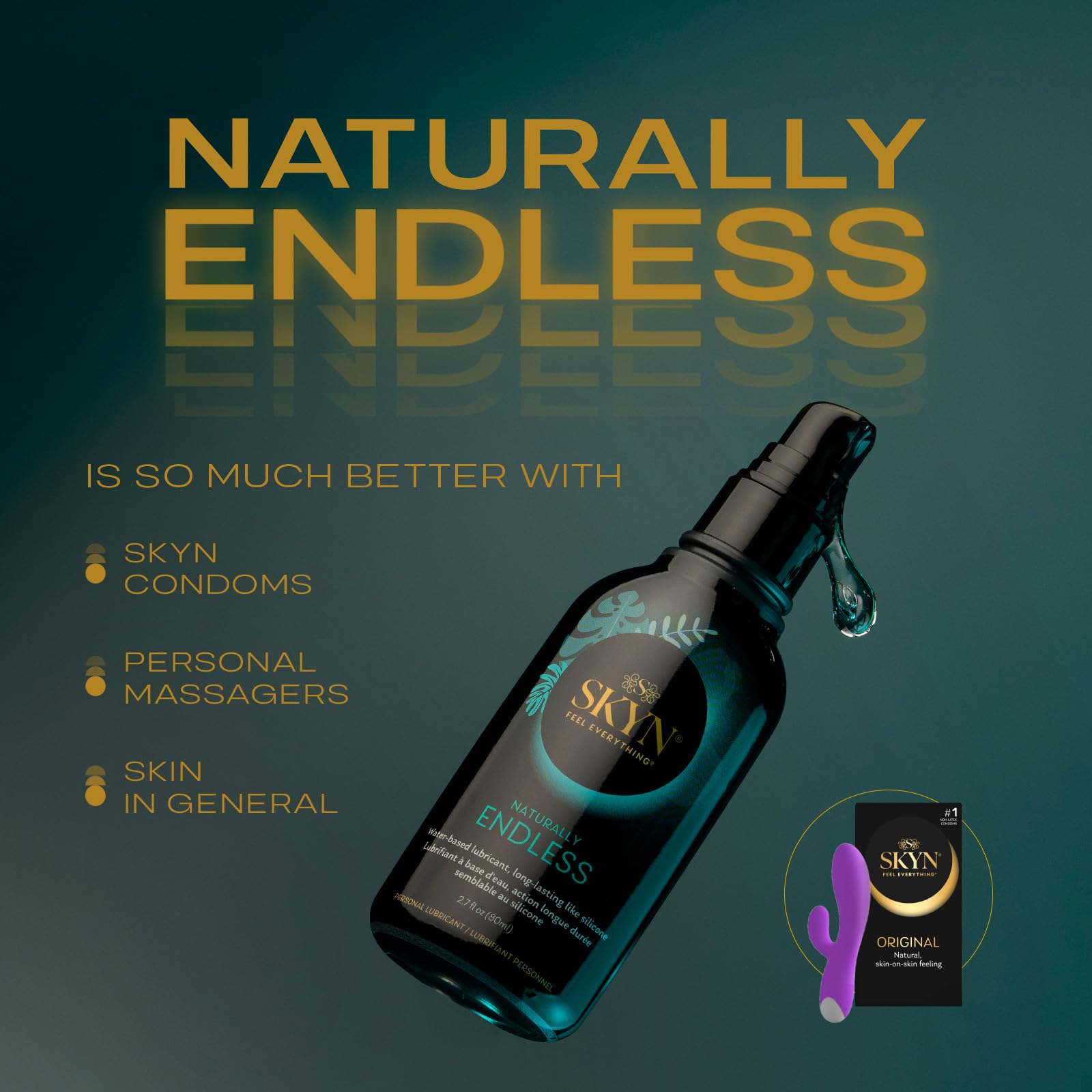 SKYN Naturally Endless Personal Lubricant - 8.5 oz - Water Based Lube for Men, Women and Couples, Safe with Latex and Latex-Free