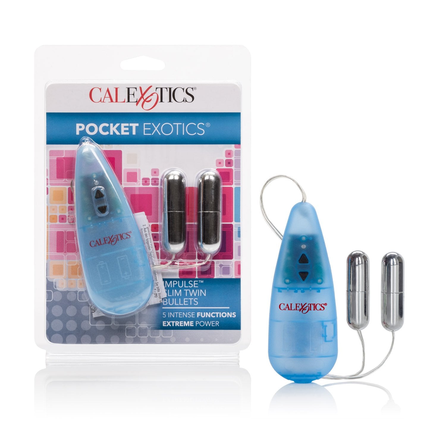 Calexotics Pocket Exotics Wired Double Slim Bullet Vibrator - Sex Toys For Couples - Adult Vibe Massager Eggs - Blue