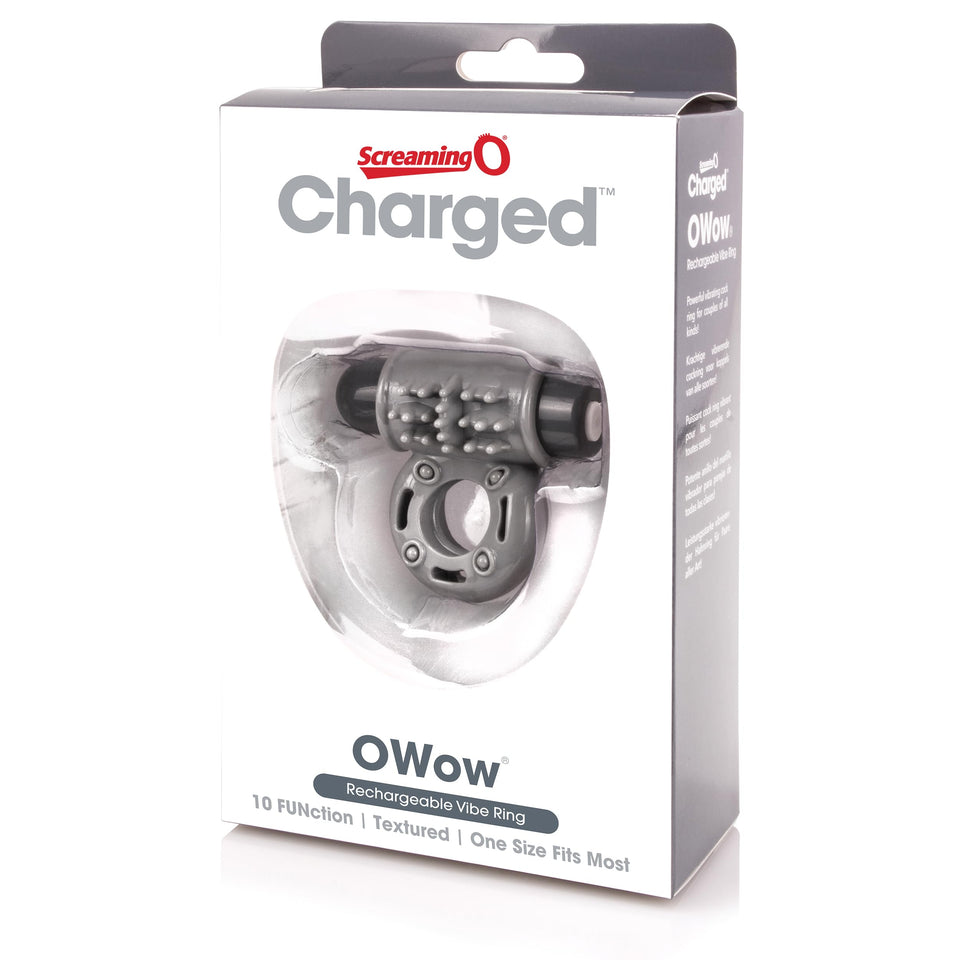 Charged OWow Vooom Mini Vibe - Grey Vibrating Cock Ring for Men - Reusable Penis Ring Vibrator, Couples Sex Toy, Enhances Pleasu