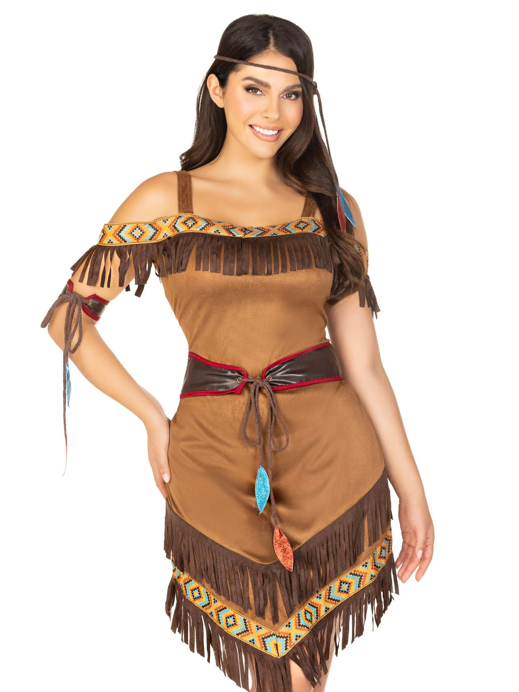 Leg Avenue Womens - 4 Piece Native Princess Dress Set Sexy Fringe Off the Shoulder Dress and Headband Halloween Adult Sized Cost