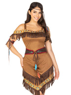 Leg Avenue Womens - 4 Piece Native Princess Dress Set Sexy Fringe Off the Shoulder Dress and Headband Halloween Adult Sized Cost