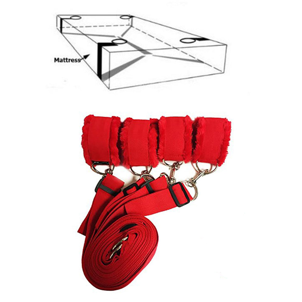Bed Restraints for Sex Wrist Ankle Cuffs with Adjustable Straps for Bondage and BDSM (Furry) - Red by HappyNHealthy