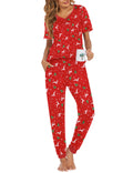 Ekouaer Pajamas for Women Set 2 Piece Lightweight Summer Lounge Sets Short Sleeve Tops Joggers Long Pants Pjs with Pockets Red D
