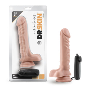 Blush Novelties Dr. Skin - 9.5 Inch Lifelike Realistic Remote Control Vibrating Dildo - 1.75in Thick - Strap On Compatible Sucti