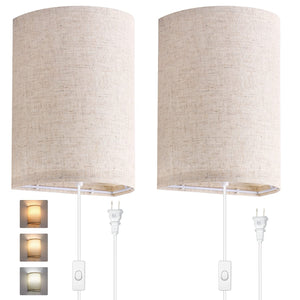Avv Wall Sconces Set Of Two, Wall Lamp Plug In With On/Off Switch, 2700K 4000K 5000K Selectable, Wall Lights For Bedroom, Living