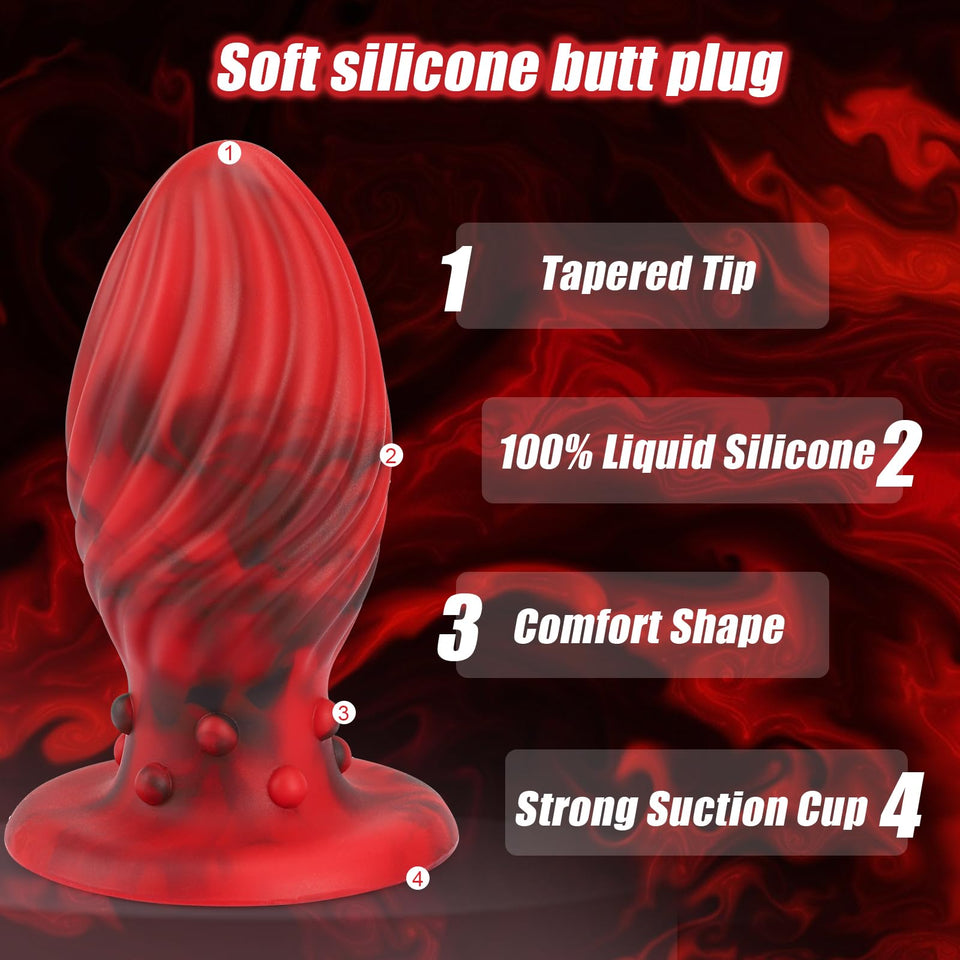 Super Big Anal Plug Liquid Silicone Butt Plug with Suction Cup Base for Experienced Player, Swirl Anal Toy Waterproof Butt Plug