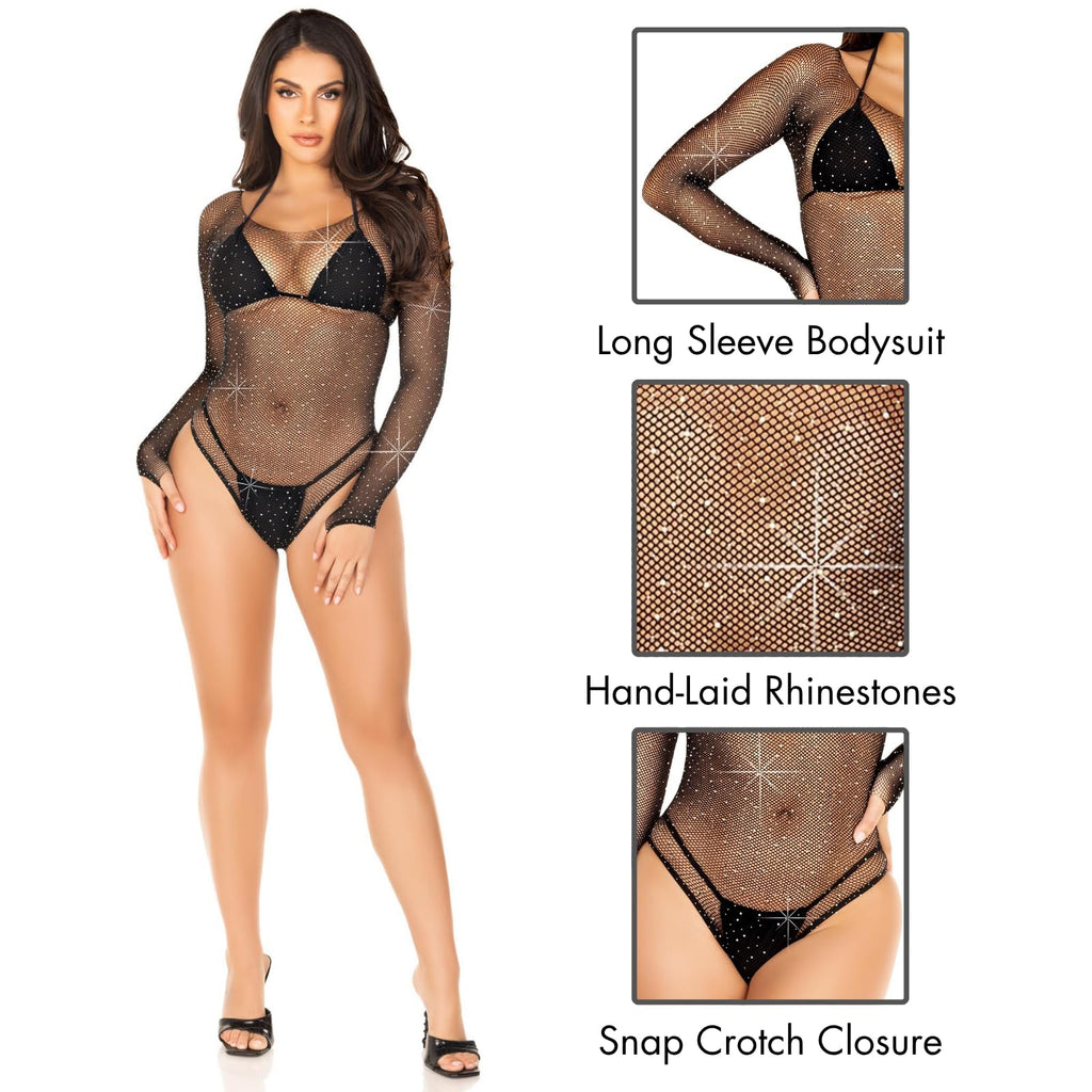 Leg Avenue Rhinestone long sleeve fishnet Black Color
