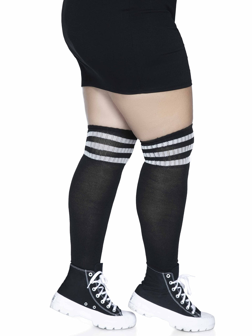 Leg Avenue Womens Athletic Three Striped Knee High Socks Tights, Black/White, 1X Us