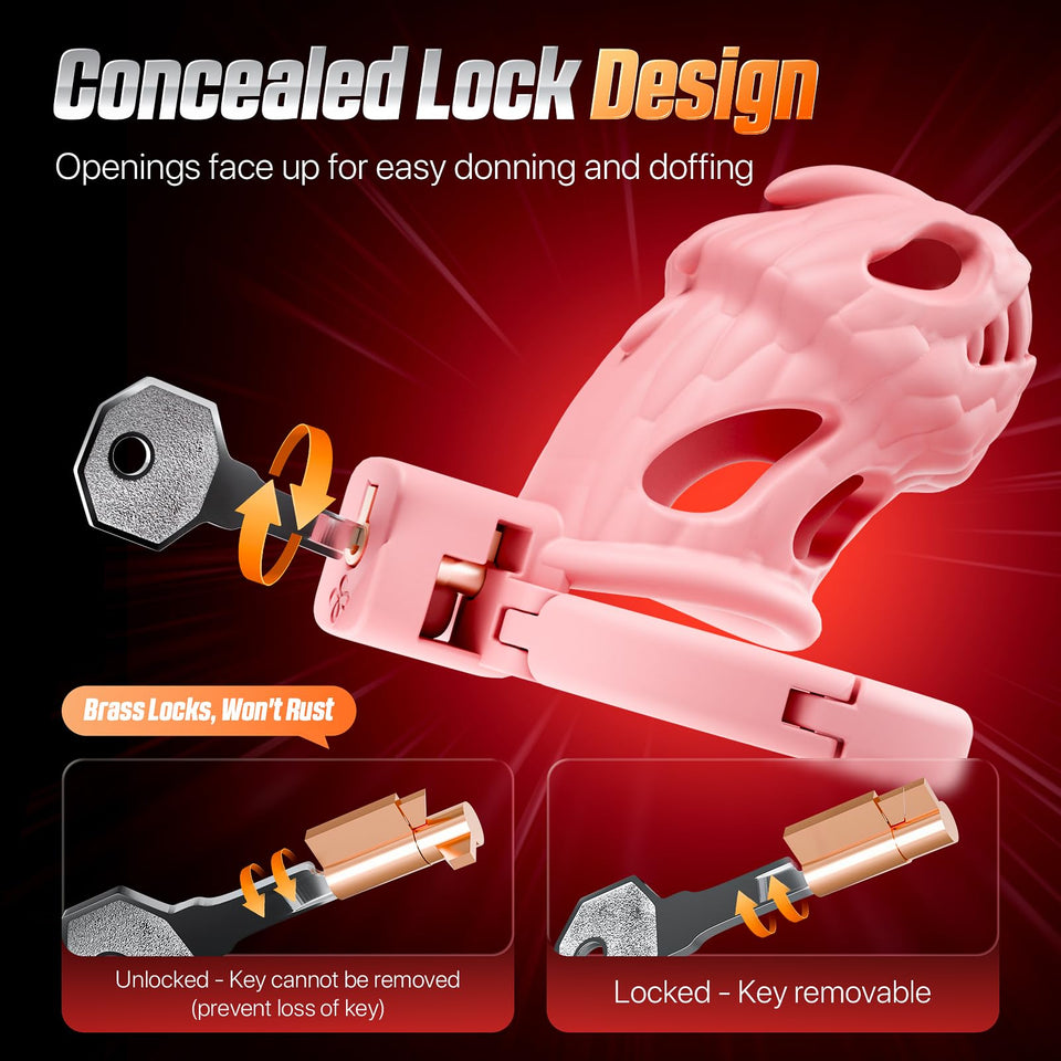 Dokehu Male Chastity Cage Pink, Large Lightweight Chastity Device with Adjustable 8 Sizes and Invisible Lock, Man Penis Exercise