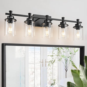 Aixialin 5-Light Black Bathroom Vanity Light, Modern Vanity Lighting Fixture For Bathroom, Black Matte Light Fixture, Wall Sconc