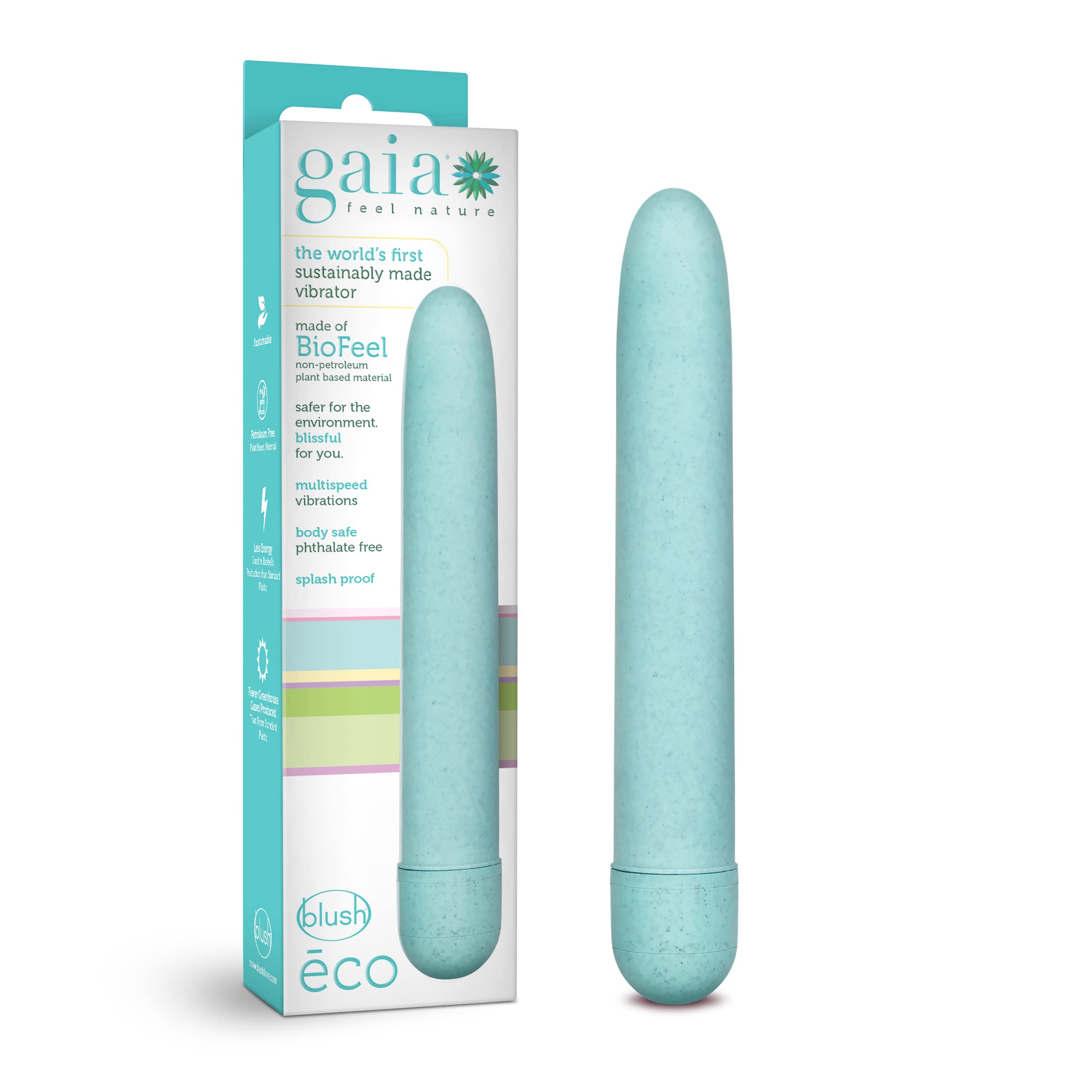 Blush Gaia Eco 7 Slim Quiet Vibrator, Plant-Based BioFeel Sustainable Clitoral, Vaginal & Anal Pleasure Classic Multispeed Vibra